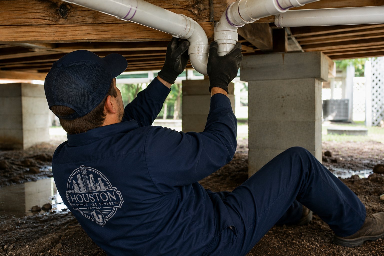 Houston Re-Pipe & Sewer Co. technician installing new pipes